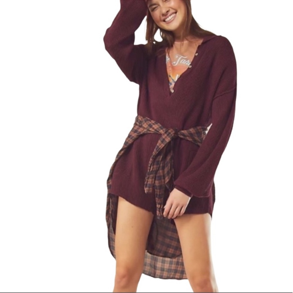 Free People Picnic Sweater Romper Wine NWT
